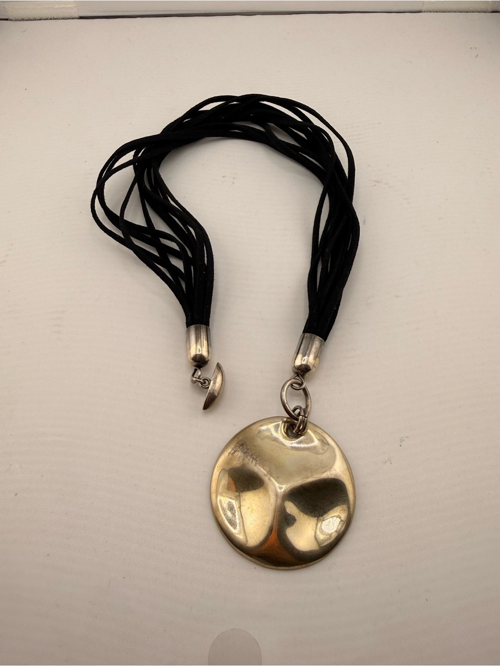 Sterling Silver 925 Disc Pendant Necklace on Black Multi-Strand Cord - Picture 5 of 8